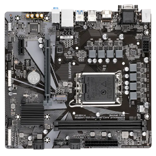 GIGABYTE H610M H, LGA1700, H610, 2*DDR5, 4*SATA, 1*M.2, 2*USB 3.2, 4*USB 2.0, 1*PCIx16, 1*PCIx1, D-Sub+HDMI, mATX
