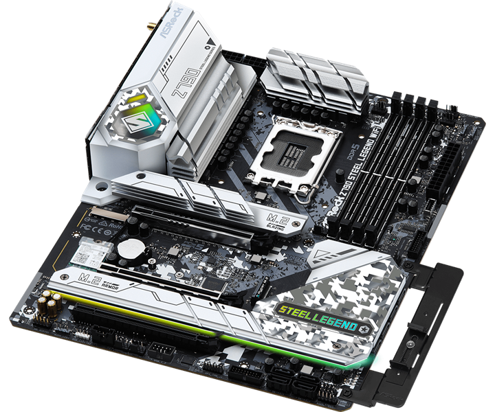 ASROCK Z790 STEEL LEGEND WIFI, LGA1700, Z790, 4*DDR5, 8*SATA, 5*M.2, 9*USB 3.2, Type-C, 3*PCIx16, 1*M.2 (Key E), HDMI+DP, ATX