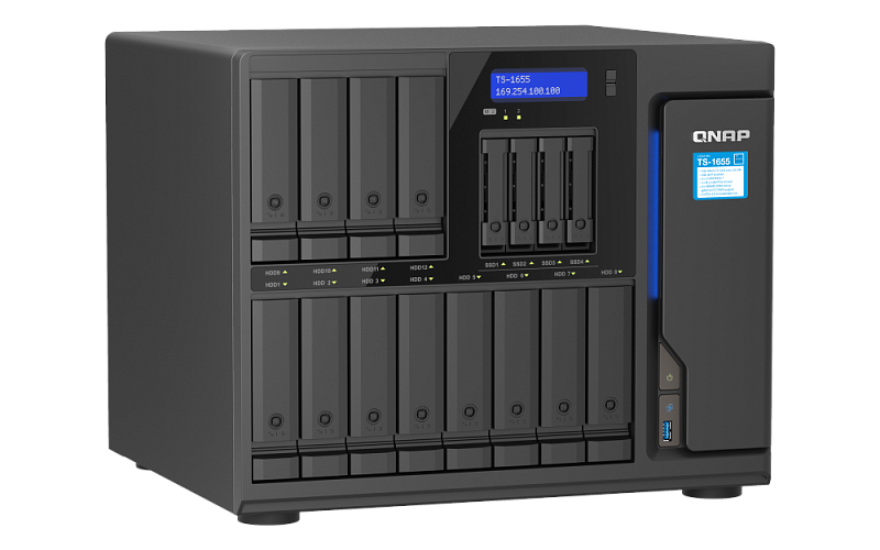 QNAP SMB 8C 2,8GHz CPU/8Gb(up to 128)/upto 12HDDs SATA(3,5" 2,5")/ 4HDDs (2,5")/2xM.2 NVMe/4xUSB/3xExp.slot/2x2,5Gb/iSCSI/1xPS/3YW TS-1655-8G-EU-RU