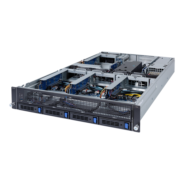Gigabyte Server Platform G242-Z11 for GPU 2U 1xAMD EPYC 7003/7002/ 8xDDR4 RDIMM/4x3,5" SATA front+2x 2,5" SATA/SAS/NVMe rear/OCP 3.0/4xFHFL slots for GPU/2xFHHL PCIe/2x1600W/Rails