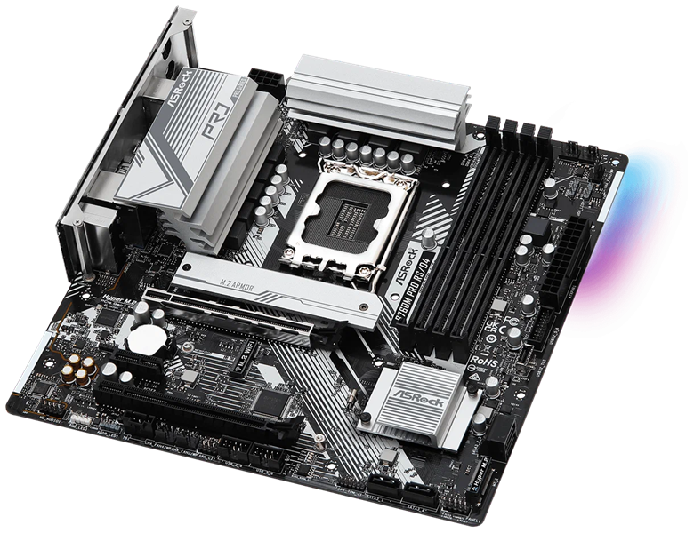ASROCK B760M PRO RS/D4, LGA1700, B760, 4*DDR4, 4*SATA, 2*M.2, 3*USB 3.2, 2*USB 2.0, Type-C, 2*PCIx16, 1*PCIx1, 1xM.2 (Key E), HDMI+DP, mATX