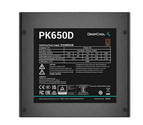 Deepcool PK650D (ATX 2.4, 650W, PWM 120mm fan, Active PFC+DC to DC, 80+ BRONZE) RET