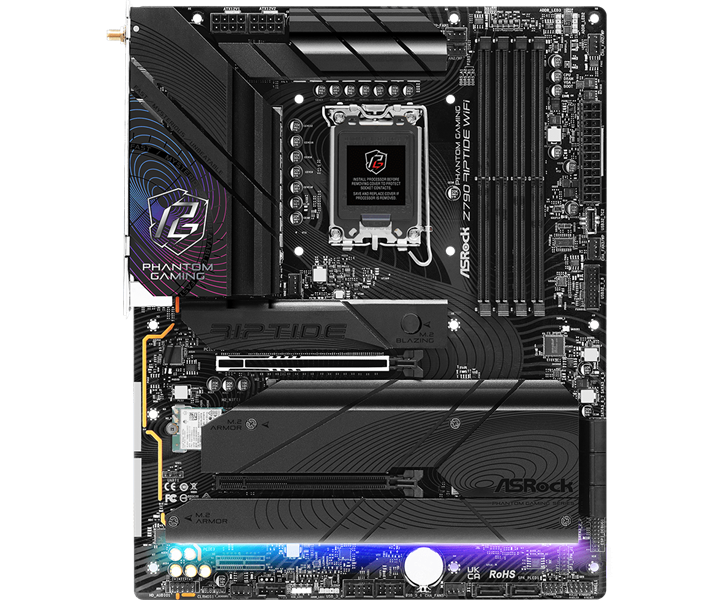 ASROCK Z790 RIPTIDE WIFI, LGA1700, Z790, 4*DDR5, 8*SATA, 5*M.2, 6*USB 3.2, 2*USB 2.0, Type-C, 2*PCIx16, 1*PCIx1, 1*M.2 (Key E), HDMI+DP, ATX