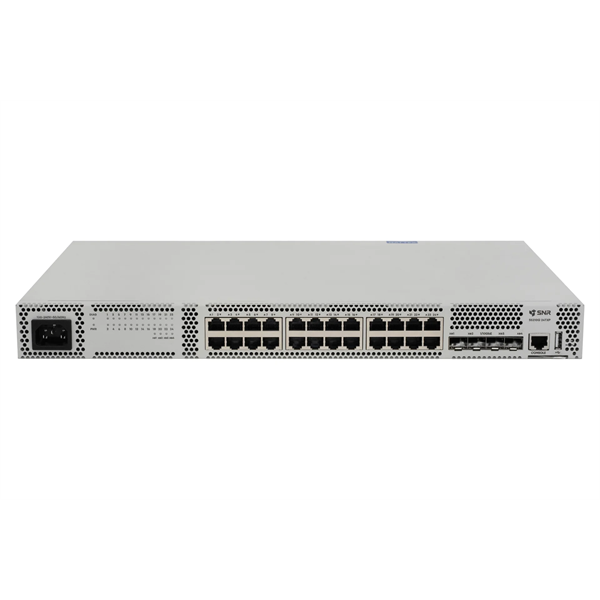SNR статус ТОРП Управляемый PoE коммутатор уровня 2+, 24 порта 10/100/1000Base-T, 4 порта 1/10G SFP+, бюджет PoE 375 Вт, встроенный БП ~220V AC