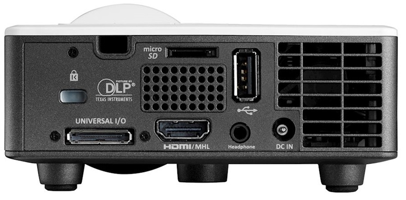 Optoma ML1050ST+ (DLP, WXGA(1280x800), LED 1000Lm, 20000:1, HDMI+MHL, Universal I/O VGA, micro SD-карта, USB-A, Audio-Out 3.5mm, 1*1W speaker, Mobile - 0.42кг)