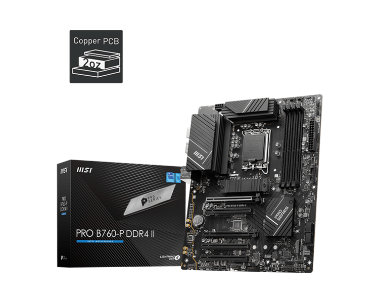 MSI PRO B760-P DDR4 II,B760,LGA1700,4DDR4,5PCI-Ex16,M.2(1*KEY E+2*KEY M),4SATA3,1USB3.2