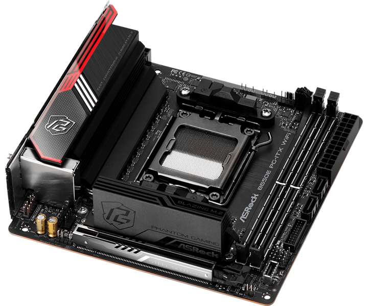 ASROCK B650E PG-ITX WIFI, AM5, B650, 2*DDR5, 2*SATA, 2*M.2, 3*USB 3.2, 4*USB 2.0, Type-C, 2*PCIx16, 1*M.2 (Key E), HDMI, mITX