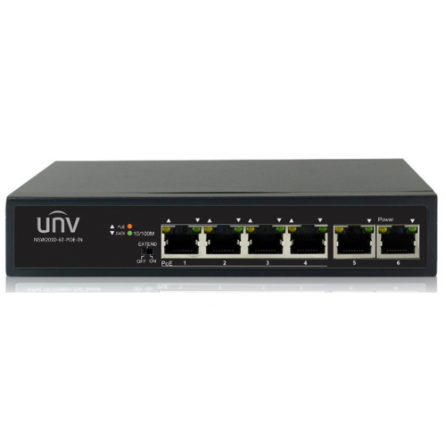 Uniview Коммутатор 6*100Mbps network ports (RJ45), including 4 PoE ports IEEE802.3,IEEE802.3u,IEEE802.3az,IEEE802.3x,IEEE802.3af,IEEE802.3at 1.2Gbps 0.90Mpps 768Kbit 2K 160mm x 93mm x 32mm (6.3"3.7"1.