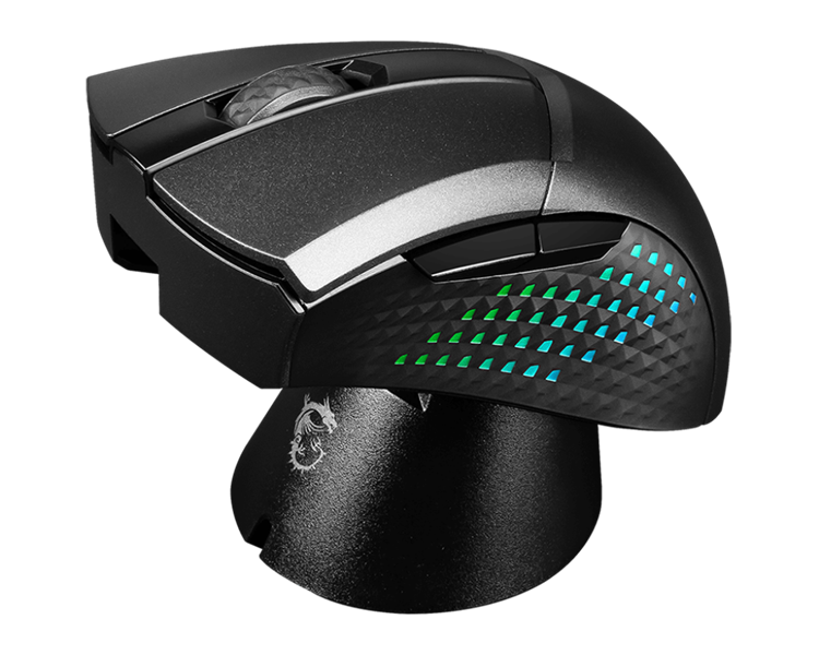 Gaming Mouse MSI Clutch GM51 Lightweight, Wireless, DPI 6400 (max. 26000 by software), 3 Zone RGB lighting, Right handed, 85g, 550 mAH battery, charging dock & dongle, Black