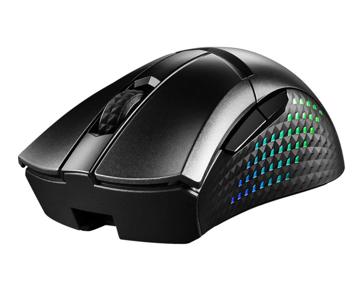 Gaming Mouse MSI Clutch GM51 Lightweight, Wireless, DPI 6400 (max. 26000 by software), 3 Zone RGB lighting, Right handed, 85g, 550 mAH battery, charging dock & dongle, Black
