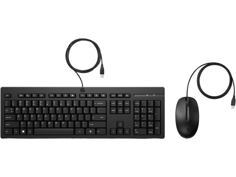 Keyboard and Mouse HP 225 Wired (black) ENG, русская гравировка