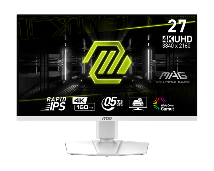 MSI MAG 274URFW 27" 16:9 UHD(3840x2160) Rapid IPS Flat,0,5ms(GTG),HDR 400, 1000:1,100M:1,400nit,178/178,2xHDMI 2.0,1xDP 1.2,USB-C, Tilt,Swivel,Height,Pivot,VESA,160HZ,White,1y war-ty