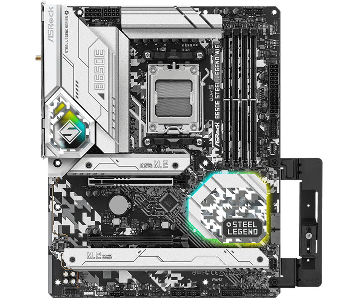 ASROCK B650E STEEL LEGEND WIFI, AM5, B650, 4*DDR5, 2*SATA, 3*M.2, 5*USB 3.2, 2*USB 2.0, Type-C, 2*PCIx16, 1*M.2 (Key E), HDMI+DP, ATX