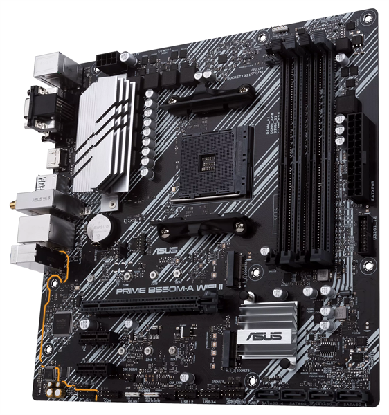 ASUS PRIME B550M-A WIFI II, AM4, B550, 4*DDR4, 4*SATA, 2*M.2, 6*USB 3.2, 2*PCIx16, 2*PCIx1, DVI-D+HDMI+D-Sub, mATX ; 90MB19X0-M0EAY0