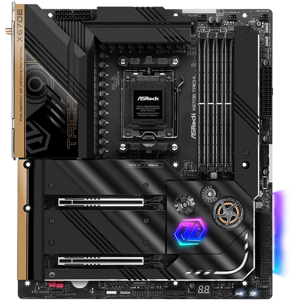 ASROCK X670E TAICHI, AM5, X670, 4*DDR5, 4*SATA, 4*M.2, 8*USB 3.2, 2*Type-C, 2*PCIx16, 1*M.2 (Key E), HDMI, ATX