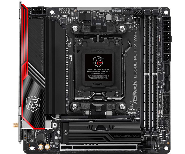 ASROCK B650E PG-ITX WIFI, AM5, B650, 2*DDR5, 2*SATA, 2*M.2, 3*USB 3.2, 4*USB 2.0, Type-C, 2*PCIx16, 1*M.2 (Key E), HDMI, mITX