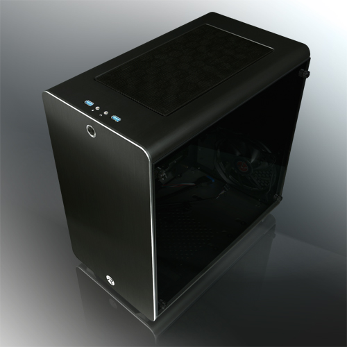 Raijintek THETIS BLACK WINDOW (Aluminum, ATX; 3.0mm Tempered glass side panel; 120x120x25 O-type LED fan pre-installed at rear; 2*USB3.0; Supports 3.5 HDD *2 + 2.5 SSD *2 ; 7 PCI slots; Rubber feet de