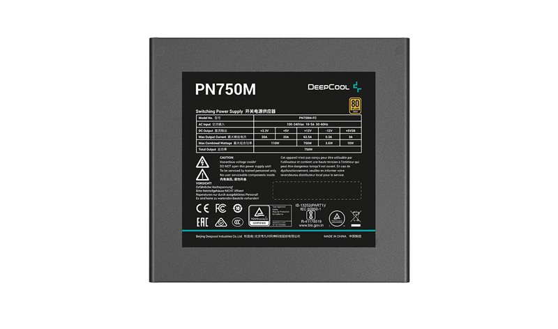 Deepcool PN750M (ATX 3.1, 750W, Full Cable Management, PWM 120mm fan, Active PFC, 80+ GOLD, Gen5 PCIe) RET
