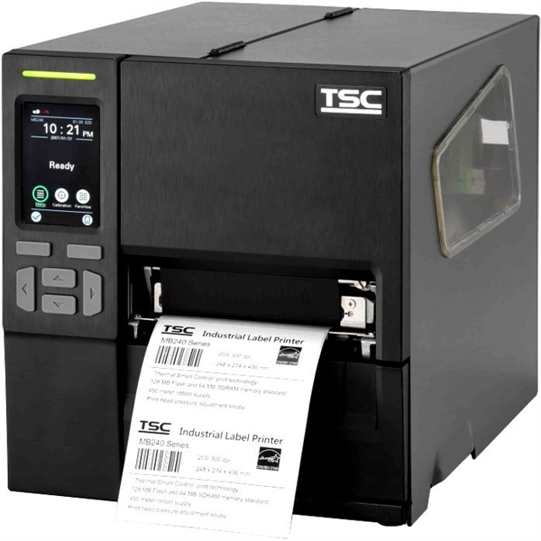 TSC MB240T, 4", 203 dpi, 10 ips, 128MB SDRAM, 128MB Flash, WiFi slot-in, RS-232, USB 2.0, Ethernet, USB Host, 6 buttons, 3.5" color LCD Touch , Windows software CD, (QIG), USB cable, Power cord, 2x